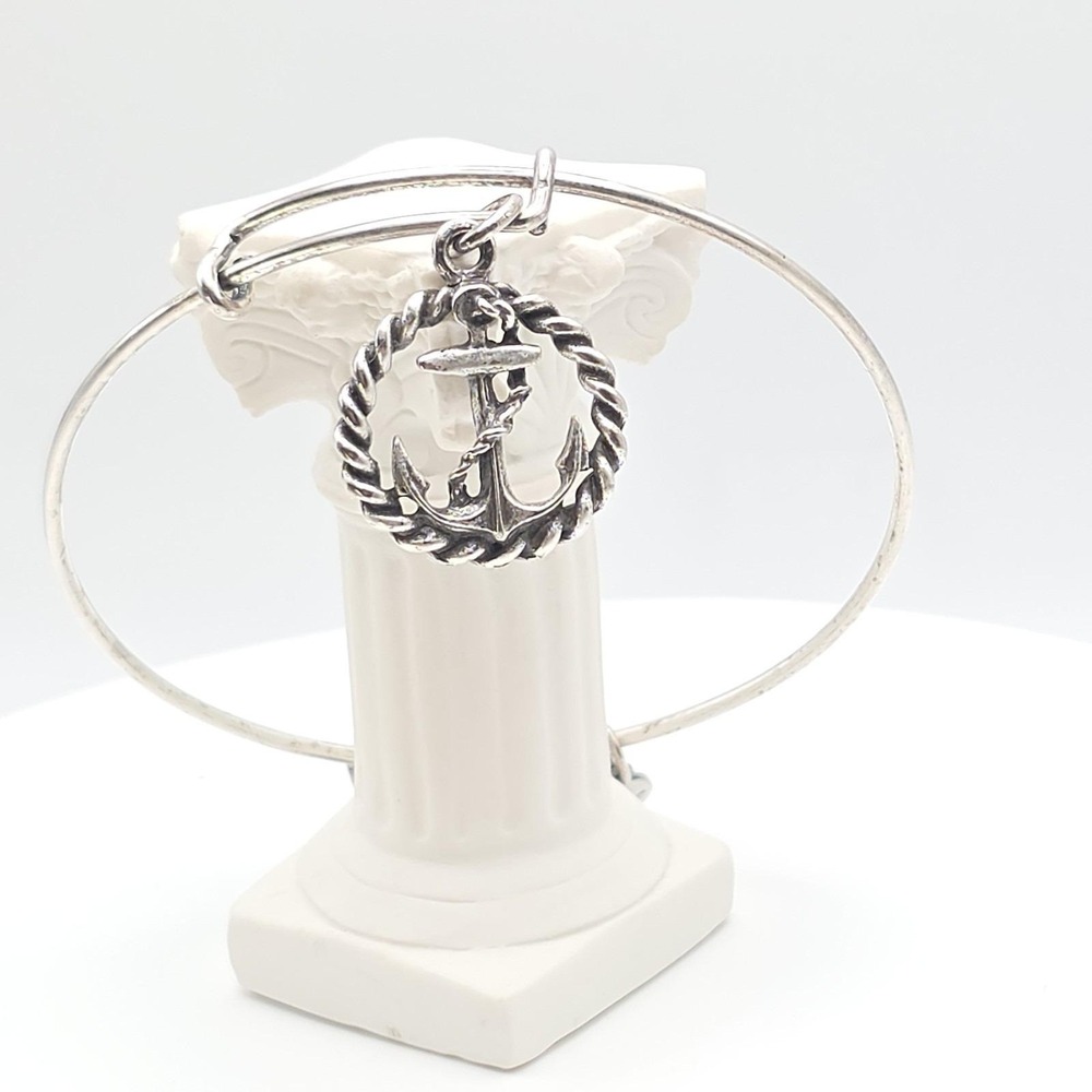 ALEX & ANI Anchor Charm Bangle Bracelet Nautical Silver Finish 8" FREE $HIPPING!